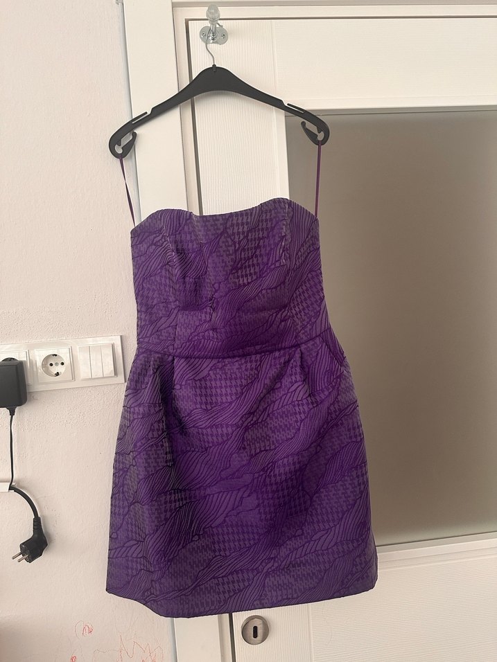 adL Mor Night Zoom Straplez Mini Elbise - Görsel 3