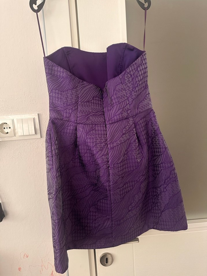 adL Mor Night Zoom Straplez Mini Elbise - Görsel 4