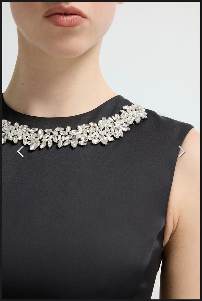 adL Siyah Saten Kolsuz Midi Elbise - Görsel 2