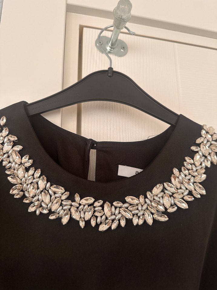 adL Siyah Saten Kolsuz Midi Elbise - Görsel 5