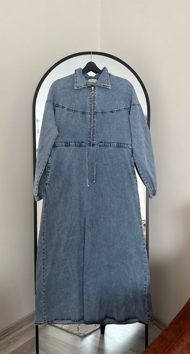 Yıkanmış kot elbise - Görsel 2
