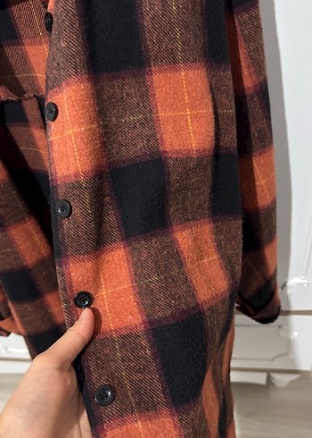 Düğmeli Kahverengi Kareli Kadın Gömlek - Görsel 3