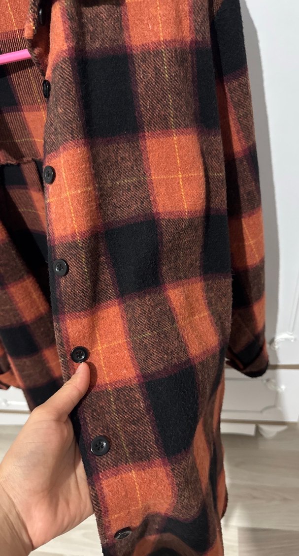 Düğmeli Kahverengi Kareli Kadın Gömlek - Görsel 3