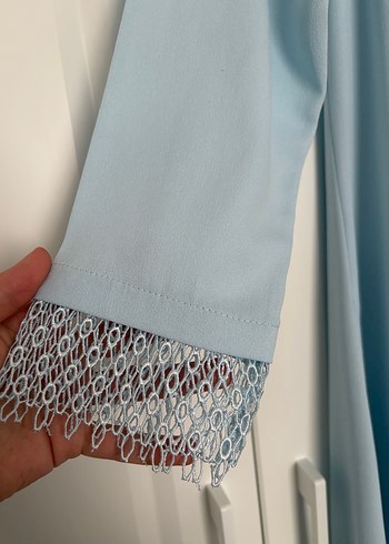 Dantel Detaylı Uzun Mavi Kadın Tunik - Görsel 3