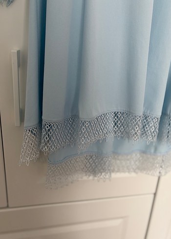 Dantel Detaylı Uzun Mavi Kadın Tunik - Görsel 2