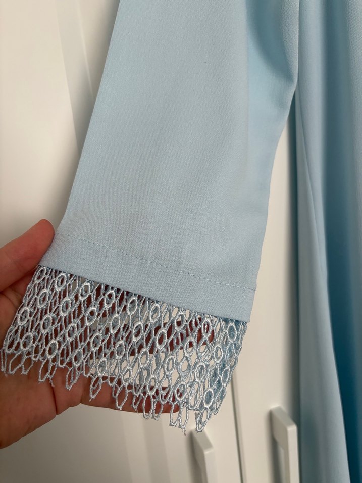 Dantel Detaylı Uzun Mavi Kadın Tunik - Görsel 3