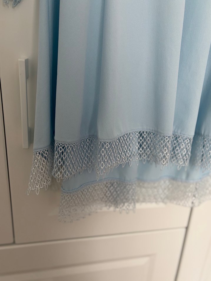 Dantel Detaylı Uzun Mavi Kadın Tunik - Görsel 2