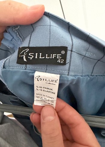 Düğmeli Mavi Ekose Midi Etek - Görsel 2