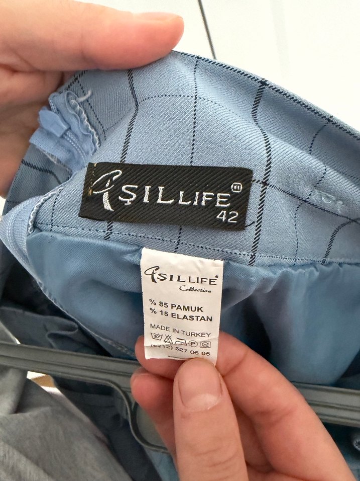 Düğmeli Mavi Ekose Midi Etek - Görsel 3