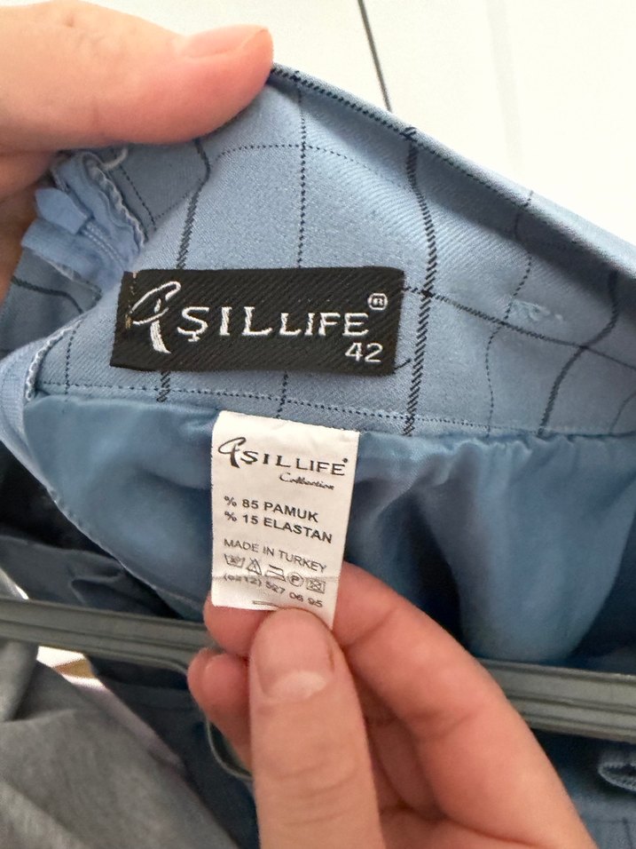 Düğmeli Mavi Ekose Midi Etek - Görsel 2