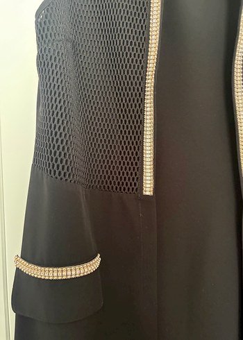 Siyah Uzun Kolsuz Kemerli Kadın Yelek - Görsel 2