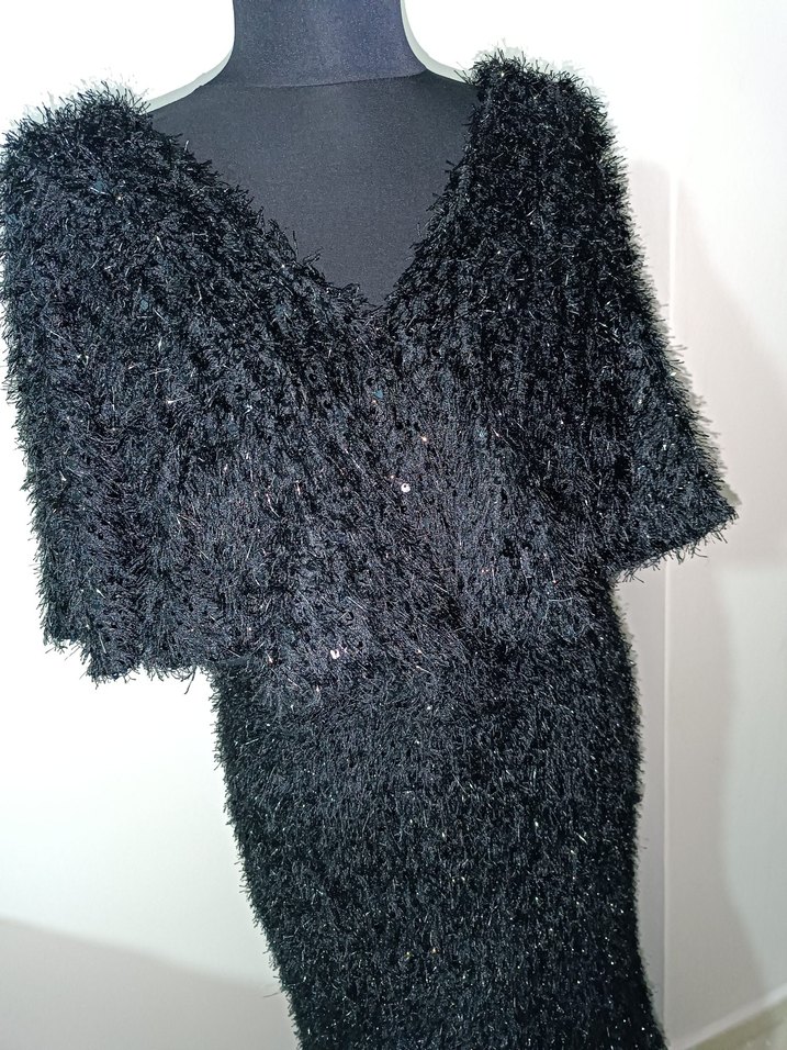 Siyah V Yaka Uzun Drapeli Kadın Abiye Elbise - Görsel 2