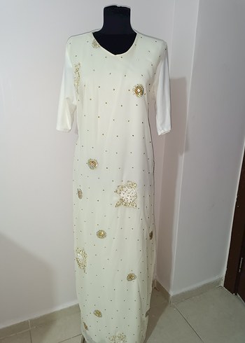 Uzun Beyaz Nakışlı Boncuk Detaylı Yöresel Elbise - Görsel 2