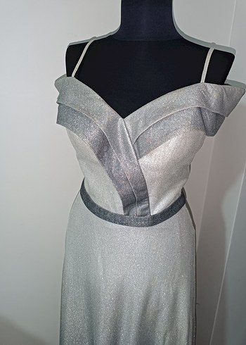 Gri Drapeli Uzun Abiye Elbise - Görsel 2