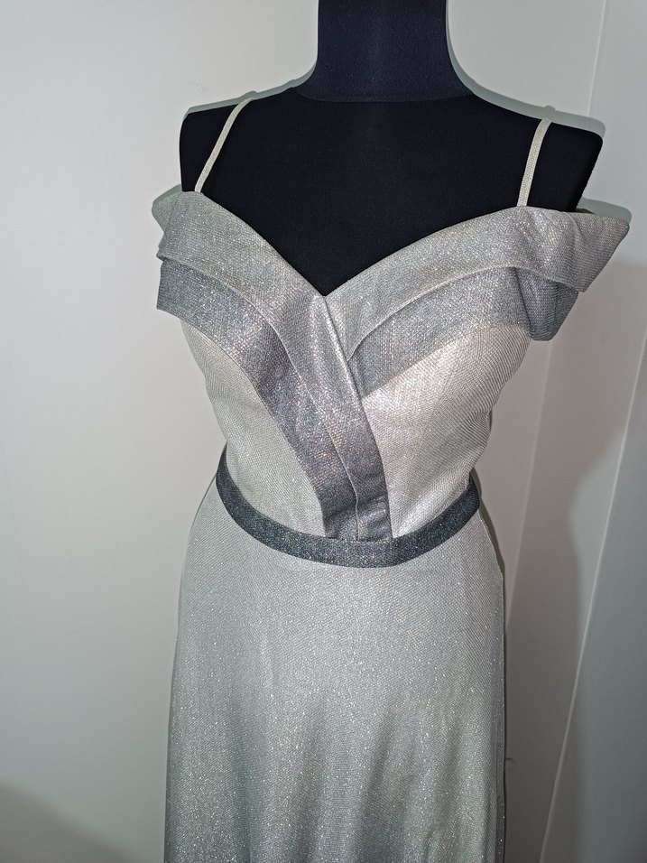 Gri Drapeli Uzun Abiye Elbise - Görsel 2