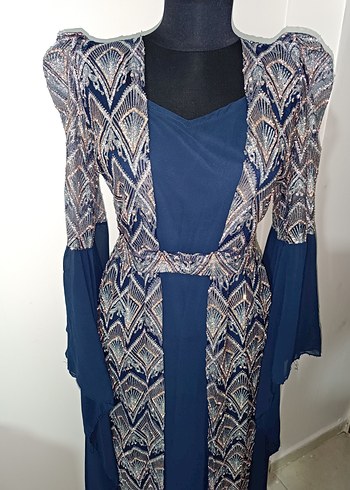 Mavi Bohem Desenli Uzun Abiye - Görsel 2