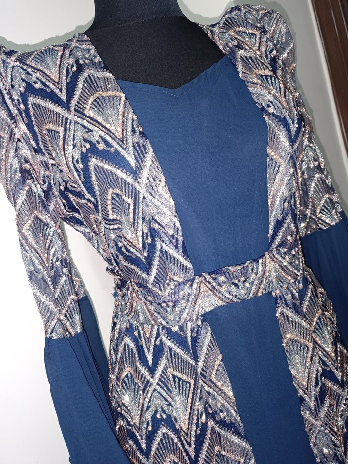 Mavi Bohem Desenli Uzun Abiye - Görsel 3