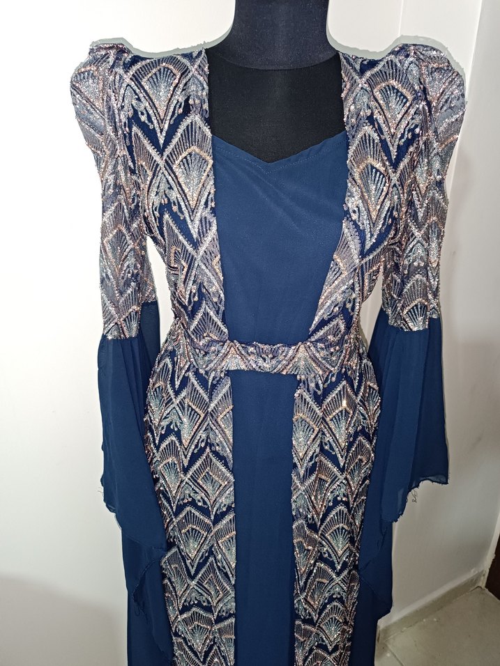 Mavi Bohem Desenli Uzun Abiye - Görsel 2