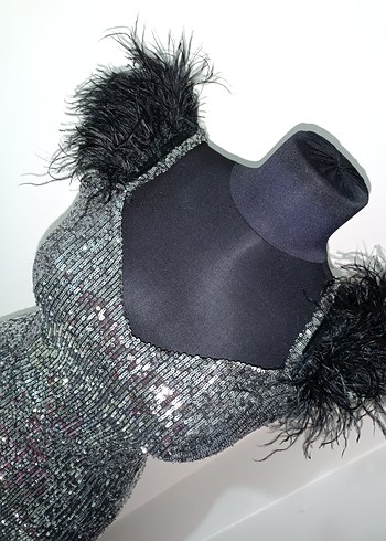 Gri Payetli Uzun Abiye Elbise - Görsel 5