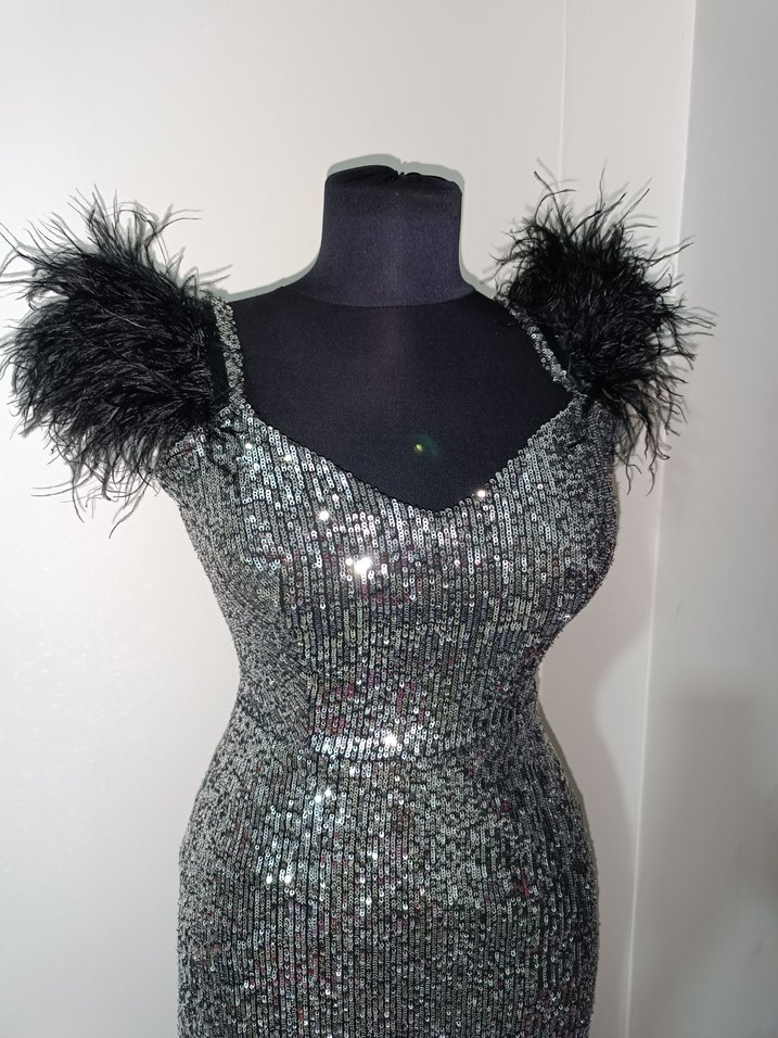 Gri Payetli Uzun Abiye Elbise - Görsel 3