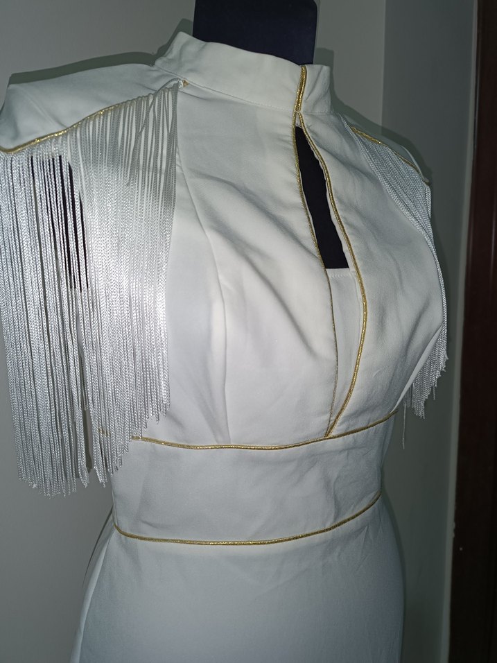 Beyaz Drapeli Mini V Yakalı Kadın Elbise - Görsel 3