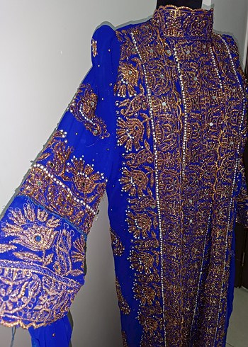 Uzun Mavi Nakışlı Yöresel abiye - Görsel 4