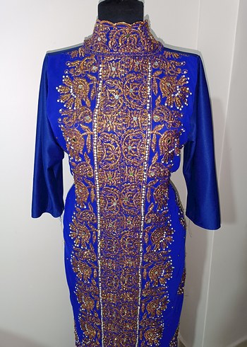 Uzun Mavi Nakışlı Yöresel abiye - Görsel 2