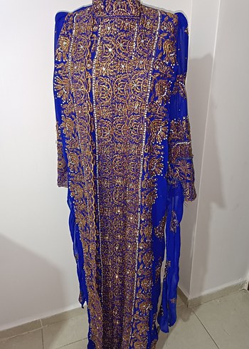Uzun Mavi Nakışlı Yöresel abiye - Görsel 3