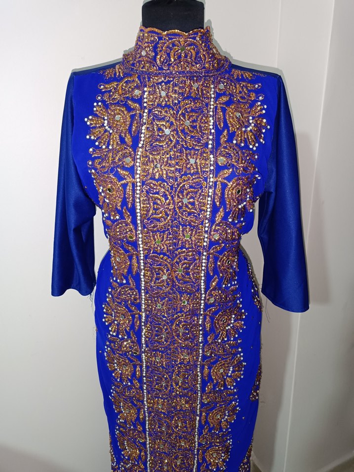 Uzun Mavi Nakışlı Yöresel abiye - Görsel 2