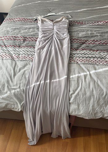 Drapeli Straplez Uzun Kadın Abiye Elbise - Görsel 2