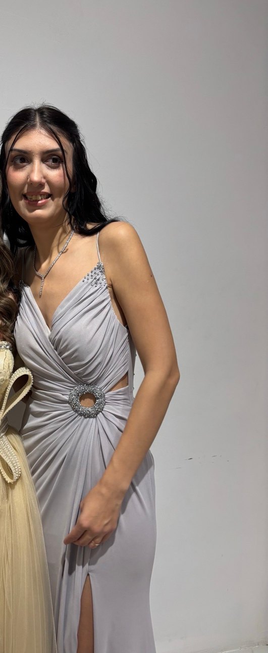 Drapeli Straplez Uzun Kadın Abiye Elbise - Görsel 4