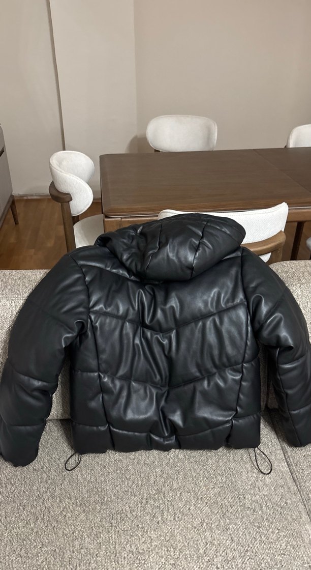 Kadın Siyah Deri Kışlık Mont - Görsel 3