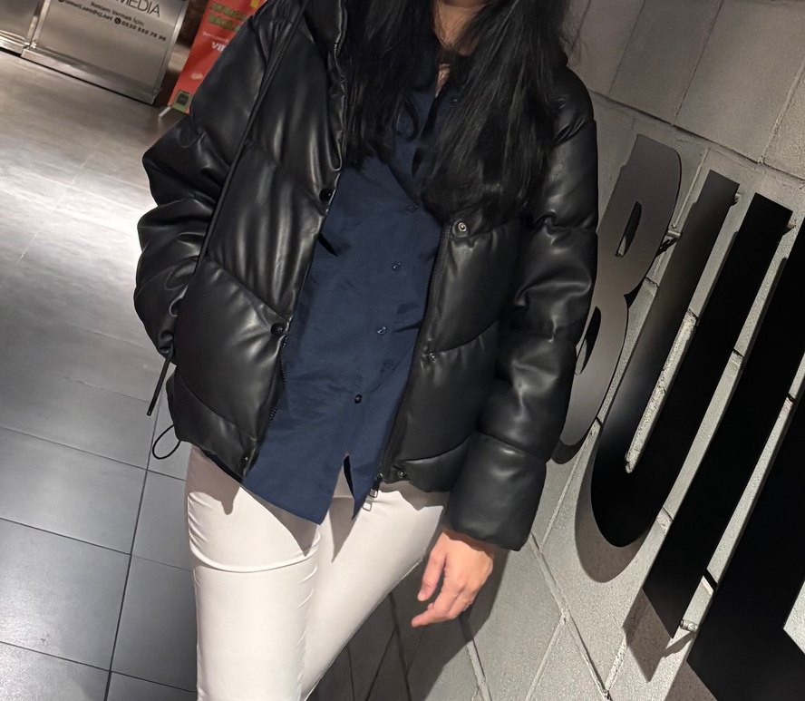 Kadın Siyah Deri Kışlık Mont - Görsel 4