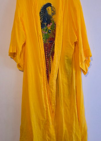 Sarı Uzun Islemeli Bohem Kadın Gomlek - Görsel 2