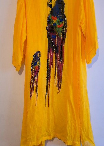 Sarı Uzun Islemeli Bohem Kadın Gomlek - Görsel 3