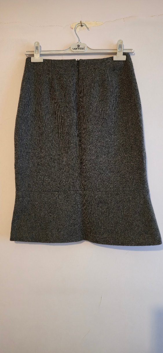 Gri Dar Baliksirti Desenli Uzun Etek Fırfırlı - Görsel 2