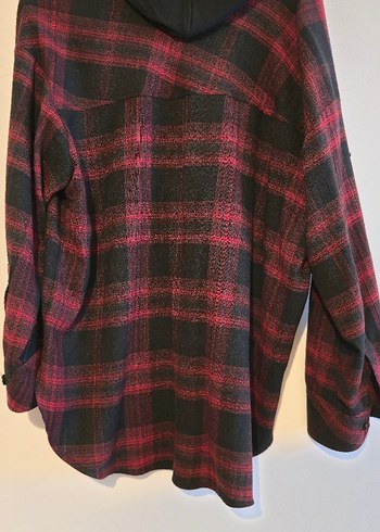 Asli Marka Bordo Ekoseli Uzun Kollu Kapusonlu Kadın Gömlek - Görsel 3