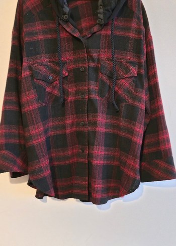 Asli Marka Bordo Ekoseli Uzun Kollu Kapusonlu Kadın Gömlek - Görsel 2