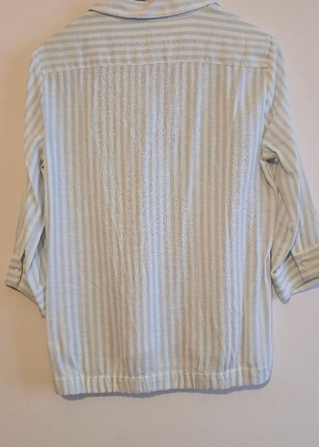 Düğmeli Yarim Kollu Cizgili Kadın Gömlek - Görsel 2