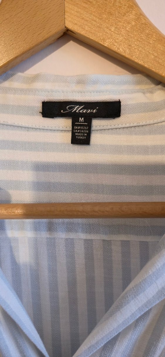 Düğmeli Yarim Kollu Cizgili Kadın Gömlek - Görsel 3