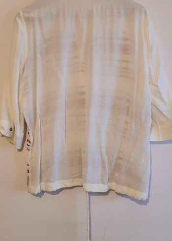 Bohem Yarim Kollu Gömlek - Beyaz Lacivert Kirmizi Desenli - Görsel 2