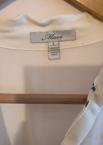 Bohem Yarim Kollu Gömlek - Beyaz Lacivert Kirmizi Desenli - Görsel 3