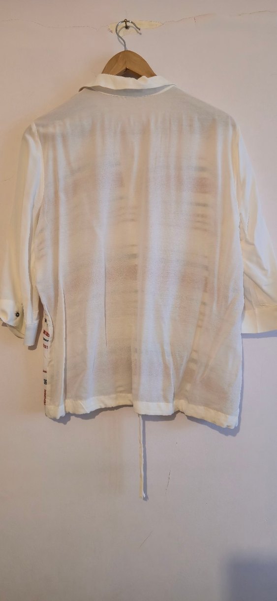 Bohem Yarim Kollu Gömlek - Beyaz Lacivert Kirmizi Desenli - Görsel 2