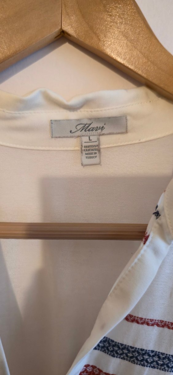 Bohem Yarim Kollu Gömlek - Beyaz Lacivert Kirmizi Desenli - Görsel 3