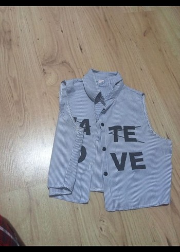 Düğmeli Gri Kolsuz crop gömlek bluz xs/s beden - Görsel 2