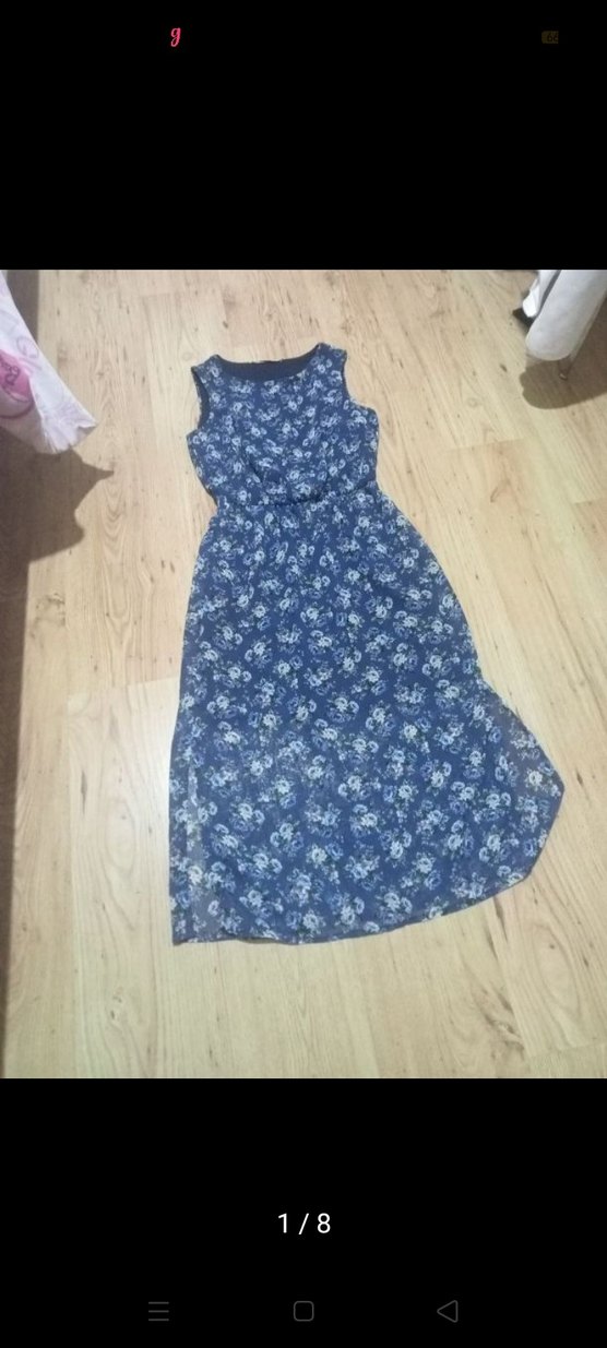 Bohem V Yaka Kolsuz Uzun Elbise koton m beden - Görsel 3