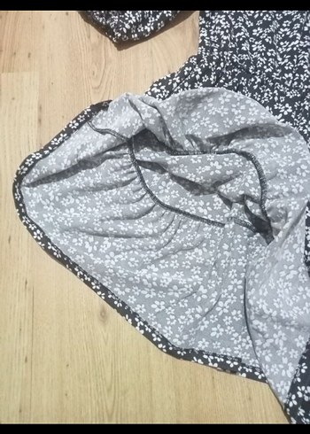 Gri Çiçekli V Yakalı Midi Elbise DeFacto s beden - Görsel 3