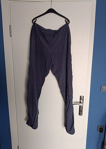 Kadın Lacivert Keten Kemerli Rahat Pantolon - Görsel 2