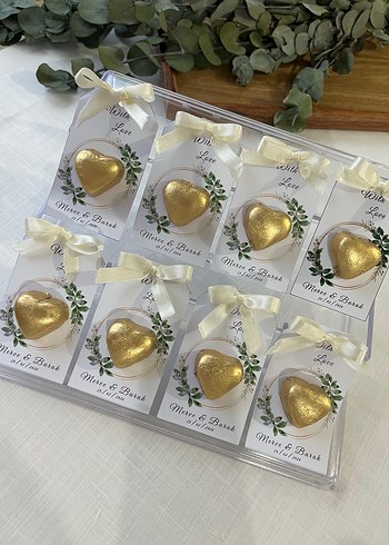 Altın Renk Parlak Kalp Çikolatalar Hediyelik - Görsel 2