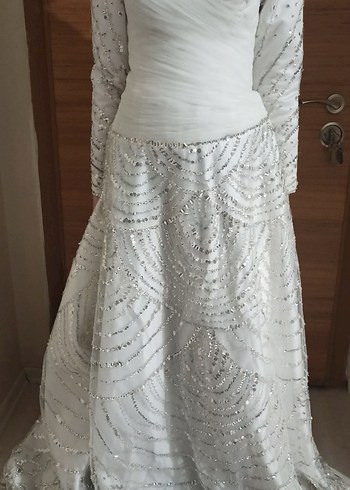 Beyaz Renkli Gri Taşlı Gelinlik - Görsel 2